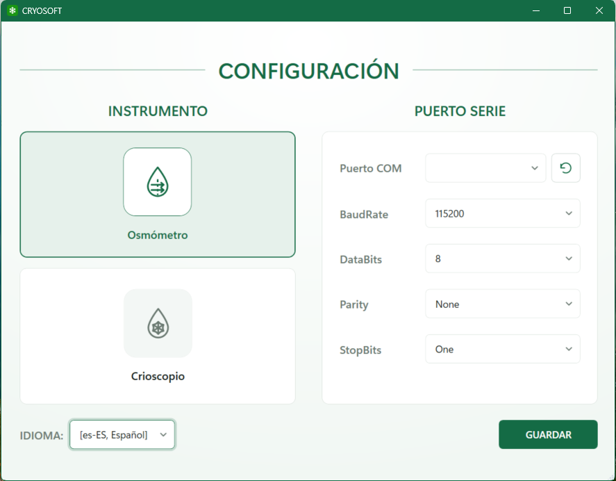 Software CryoSoft Touch para la conexión de los Osmómetros OsmoTouch a un PC